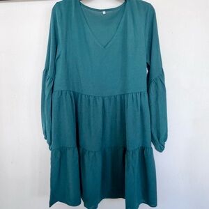 New Hunter Green Long Sleeve Tiered Dress